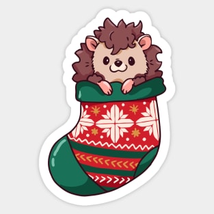 Cute Cartoon Christmas Hedgehog in a Stocking Sticker